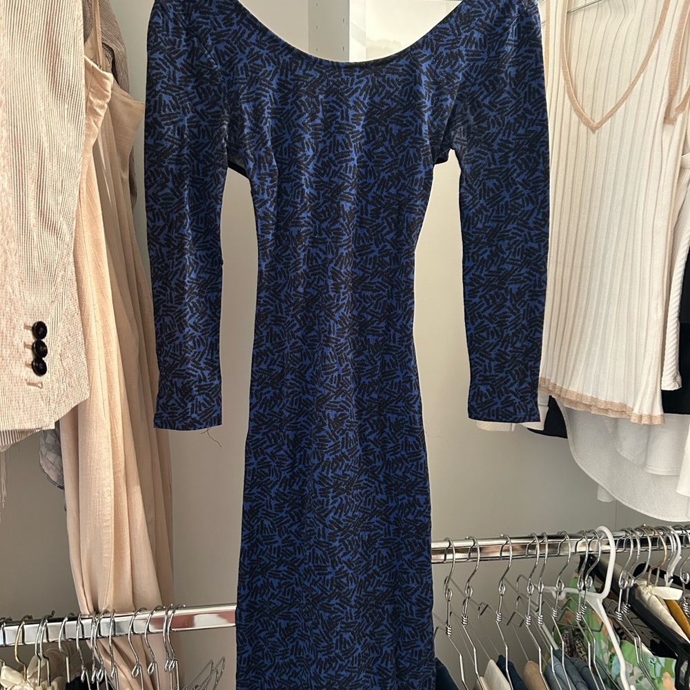 Astr Blue Off the Shoulder Long Sleeve Bodycon Dress